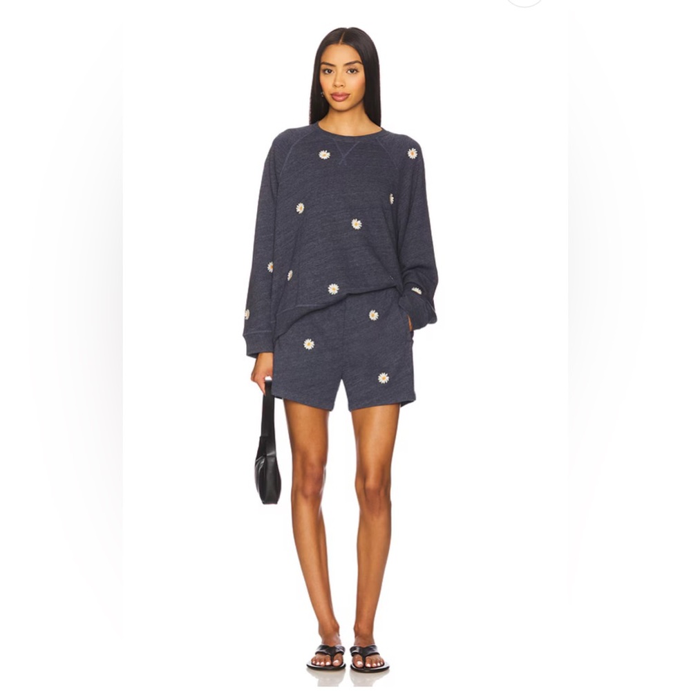 THE GREAT. Charcoal Floral Sweatshirt and Shorts Set